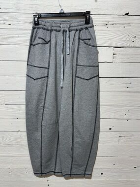 Gray Wide-Leg Stitch-Detail Sweatpants Small Women’s Joggers